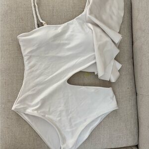Elegant White One-Shoulder Swim One Piece